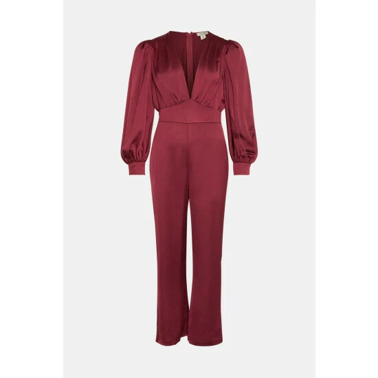 Oasis Petite Satin Plunge Balloon Sleeve Jumpsuit For Female 6 Oasis Petite Satin Plunge Balloon Sleeve Jumpsuit For Female - Image 4