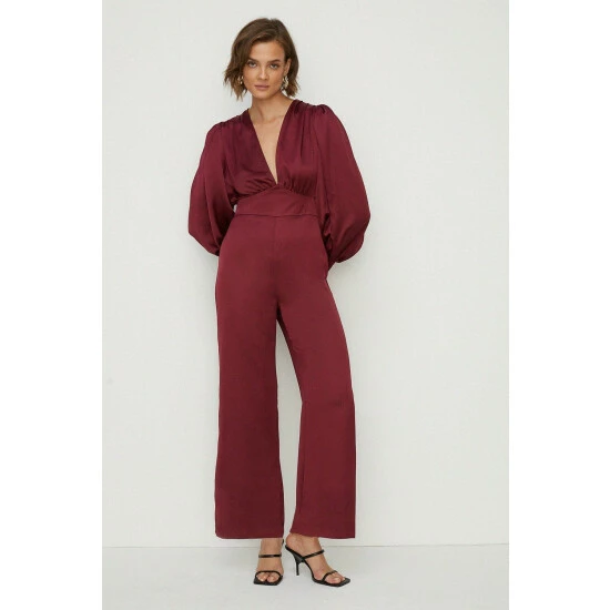 Oasis Petite Satin Plunge Balloon Sleeve Jumpsuit For Female 7 Oasis Petite Satin Plunge Balloon Sleeve Jumpsuit For Female - Image 5