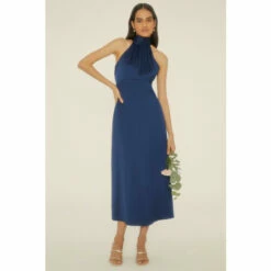 Oasis Satin Halter Neck Midi Dress For Female