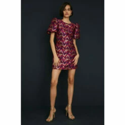 Oasis Petite Patterned Jacquard Puff Sleeve Dress For Female -Oasis Sales Store unnamed file 808