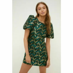 Oasis Petite Patterned Jacquard Puff Sleeve Dress For Female -Oasis Sales Store unnamed file 809