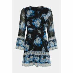 Oasis Petite Dobby Chiffon Blue Floral Mini Dress For Female -Oasis Sales Store unnamed file 828