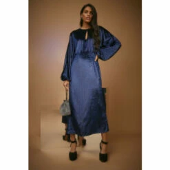 Oasis High Shine Keyhole Velvet Midi Dress For Female