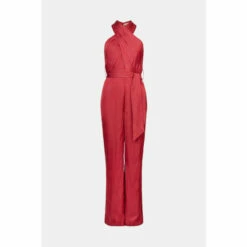 Oasis Petite Satin Halterneck Belted Jumpsuit For Female -Oasis Sales Store unnamed file 871