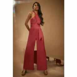 Oasis Petite Satin Halterneck Belted Jumpsuit For Female -Oasis Sales Store unnamed file 872