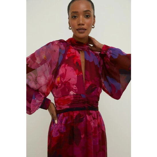 Oasis Blurred Floral Cut Out Chiffon Midi Dress For Female 3 Oasis Blurred Floral Cut Out Chiffon Midi Dress For Female