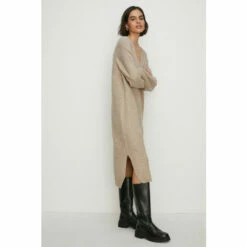 Oasis Petite Cosy V Neck Knitted Midi Dress For Female -Oasis Sales Store unnamed file 941