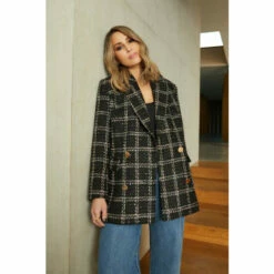 Oasis Rachel Stevens Collared Check Tweed Sequin Blazer For Female