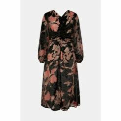 Oasis Printed Velvet Devore Ruched Front Midi Dress For Female -Oasis Sales Store unnamed file 954