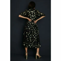 Oasis Metallic Floral Jacquard Lace Trim Midi Dress For Female -Oasis Sales Store unnamed file 964