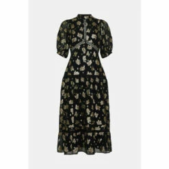 Oasis Metallic Floral Jacquard Lace Trim Midi Dress For Female -Oasis Sales Store unnamed file 965