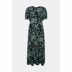 Oasis Cluster Floral Puff Sleeve Midi Tea Dress For Female -Oasis Sales Store unnamed file 977