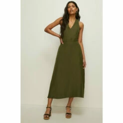Oasis V Neck Linen Mix Tailored Midi Dress For Female -Oasis Sales Store unnamed file 984