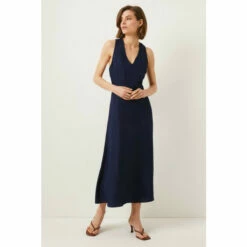 Oasis V Neck Linen Mix Tailored Midi Dress For Female -Oasis Sales Store unnamed file 985