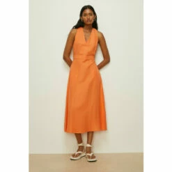 Oasis V Neck Linen Mix Tailored Midi Dress For Female -Oasis Sales Store unnamed file 986